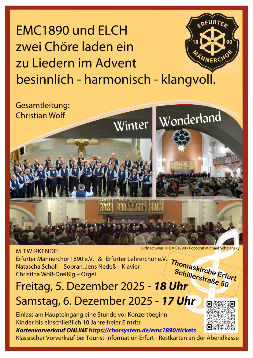 EMC1890 und ELCH: zwei Chöre laden ein zu Liedern im Adventbesinnlich - harmonisch - klangvoll.